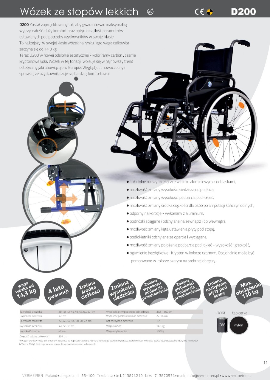 wózek inwalidzki D200 Vermeiren